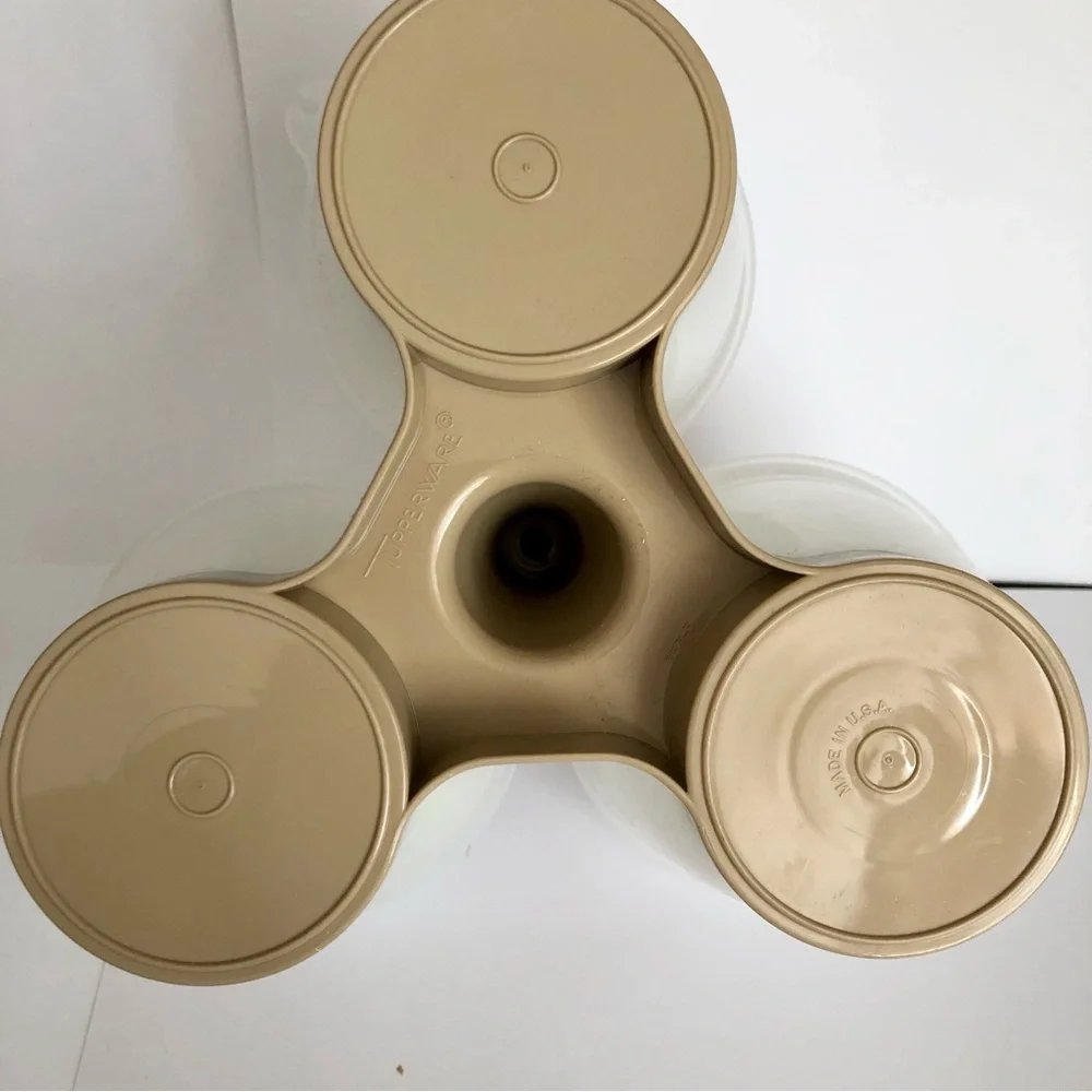 Tupperware Caddy Condiment Server 3 bowls 3 lids set with spoons Vintage carrier - Picture 5 of 7